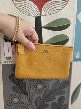 Coach Yellow Leather Wristlet with Chain Strap